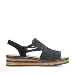 Women'S Wedge Sandals Asphalt Black Ladies Heeled Shoes