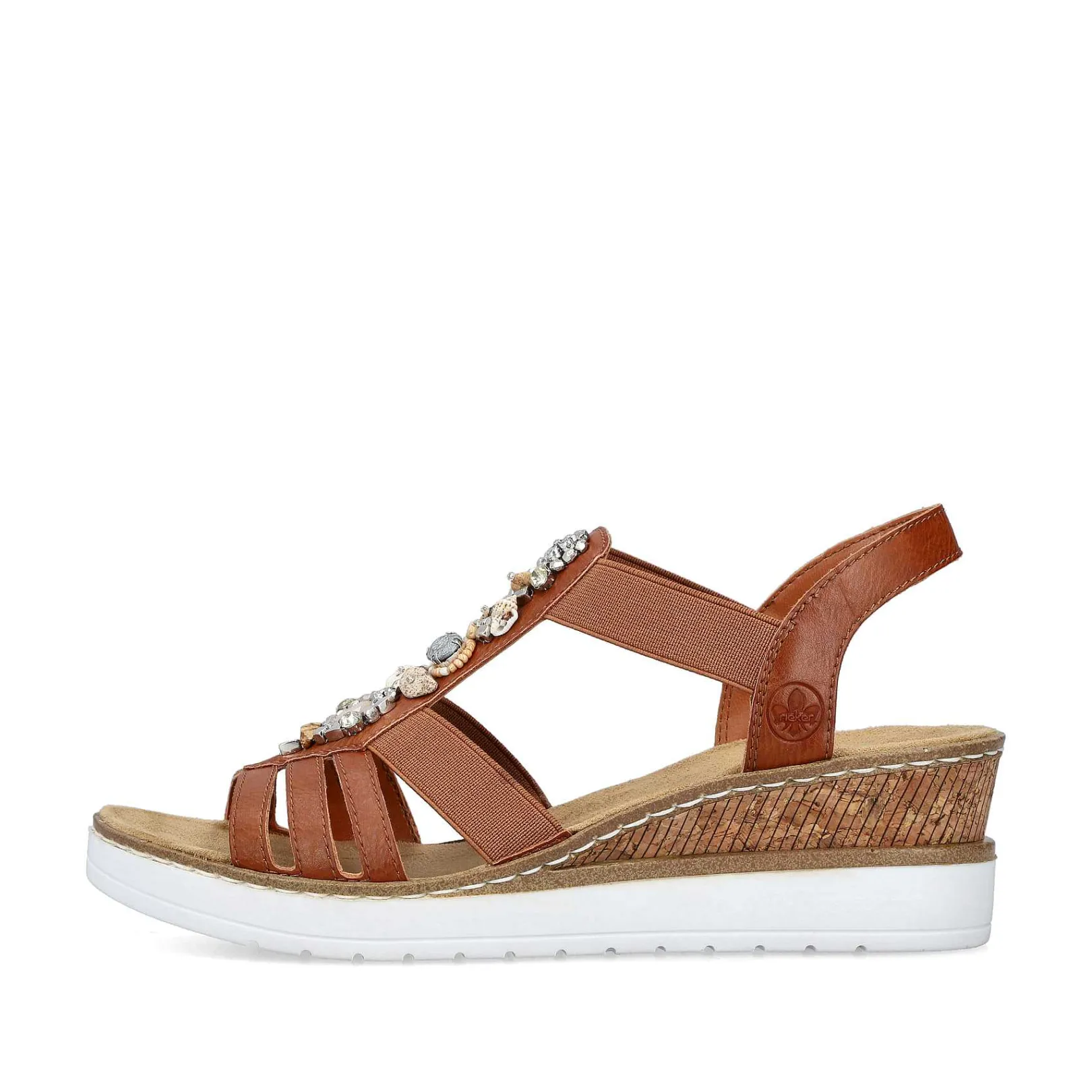 Discount Women'S Wedge Sandals Caramel Brown-Pure White Ladies Heeled Shoes
