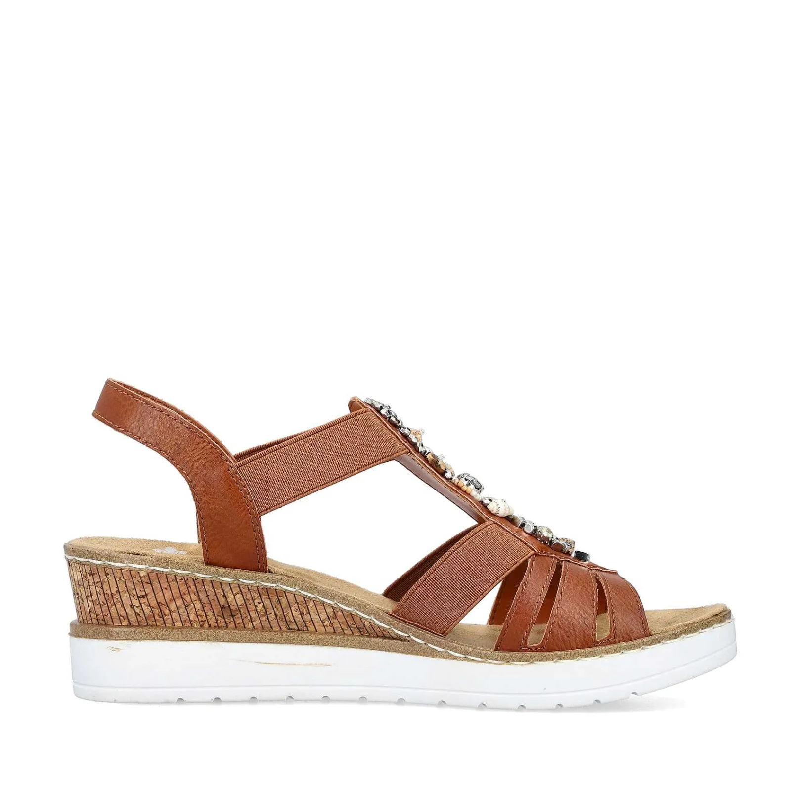 Discount Women'S Wedge Sandals Caramel Brown-Pure White Ladies Heeled Shoes