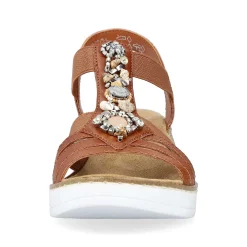Discount Women'S Wedge Sandals Caramel Brown-Pure White Ladies Heeled Shoes