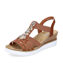 Discount Women'S Wedge Sandals Caramel Brown-Pure White Ladies Heeled Shoes