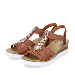 Discount Women'S Wedge Sandals Caramel Brown-Pure White Ladies Heeled Shoes