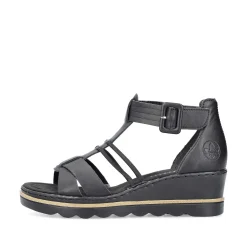 Women'S Wedge Sandals Asphalt Black Ladies Heeled Shoes