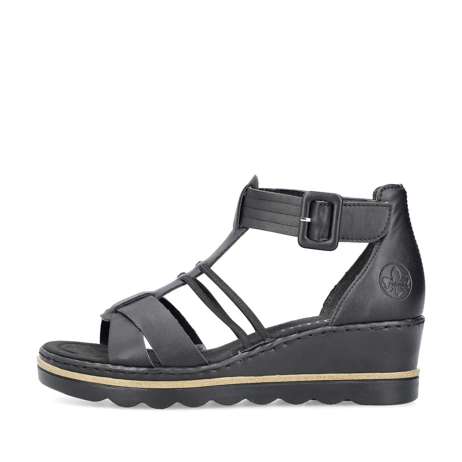 Women'S Wedge Sandals Asphalt Black Ladies Heeled Shoes