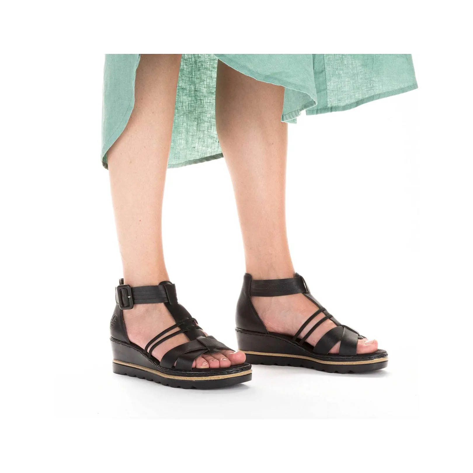 Women'S Wedge Sandals Asphalt Black Ladies Heeled Shoes