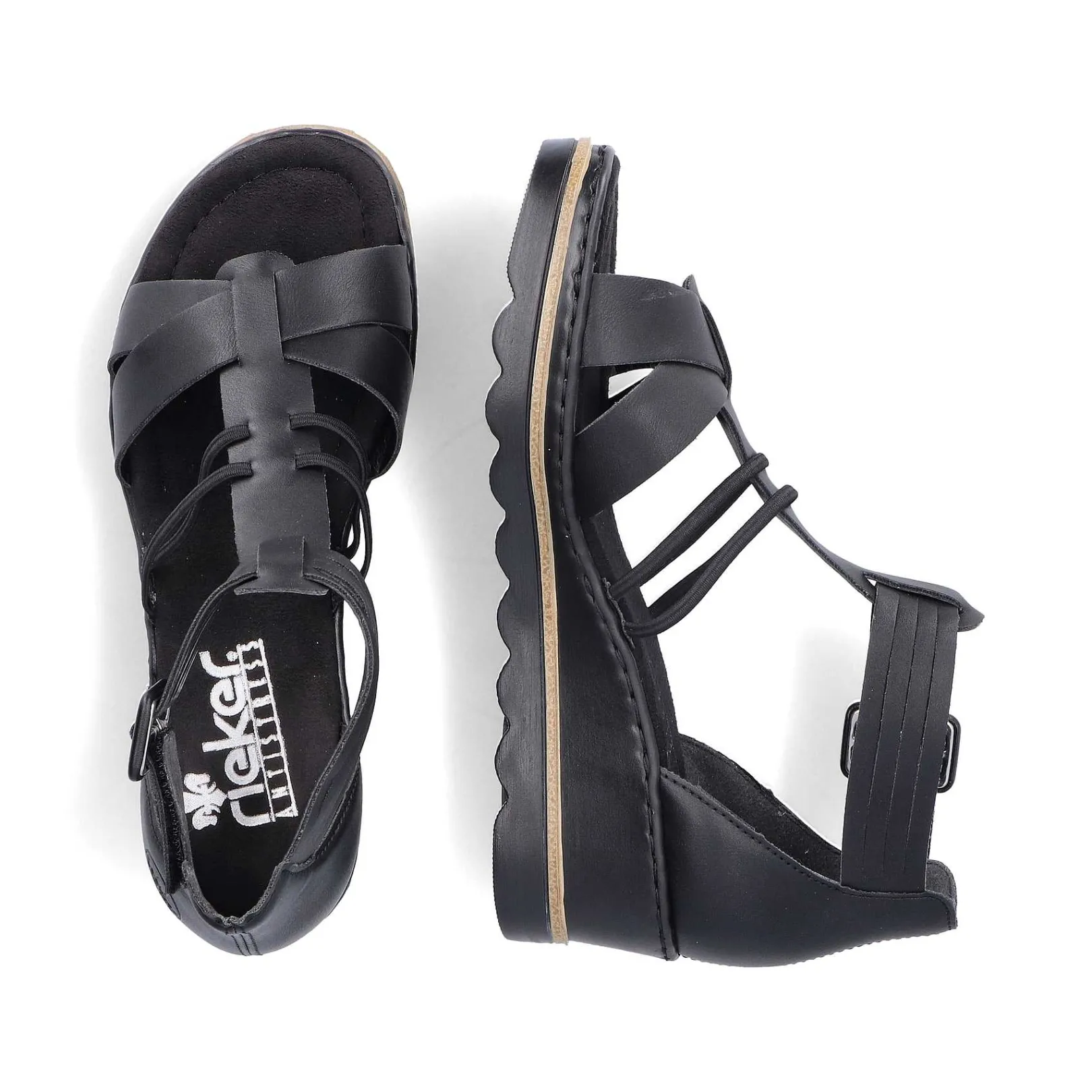Women'S Wedge Sandals Asphalt Black Ladies Heeled Shoes