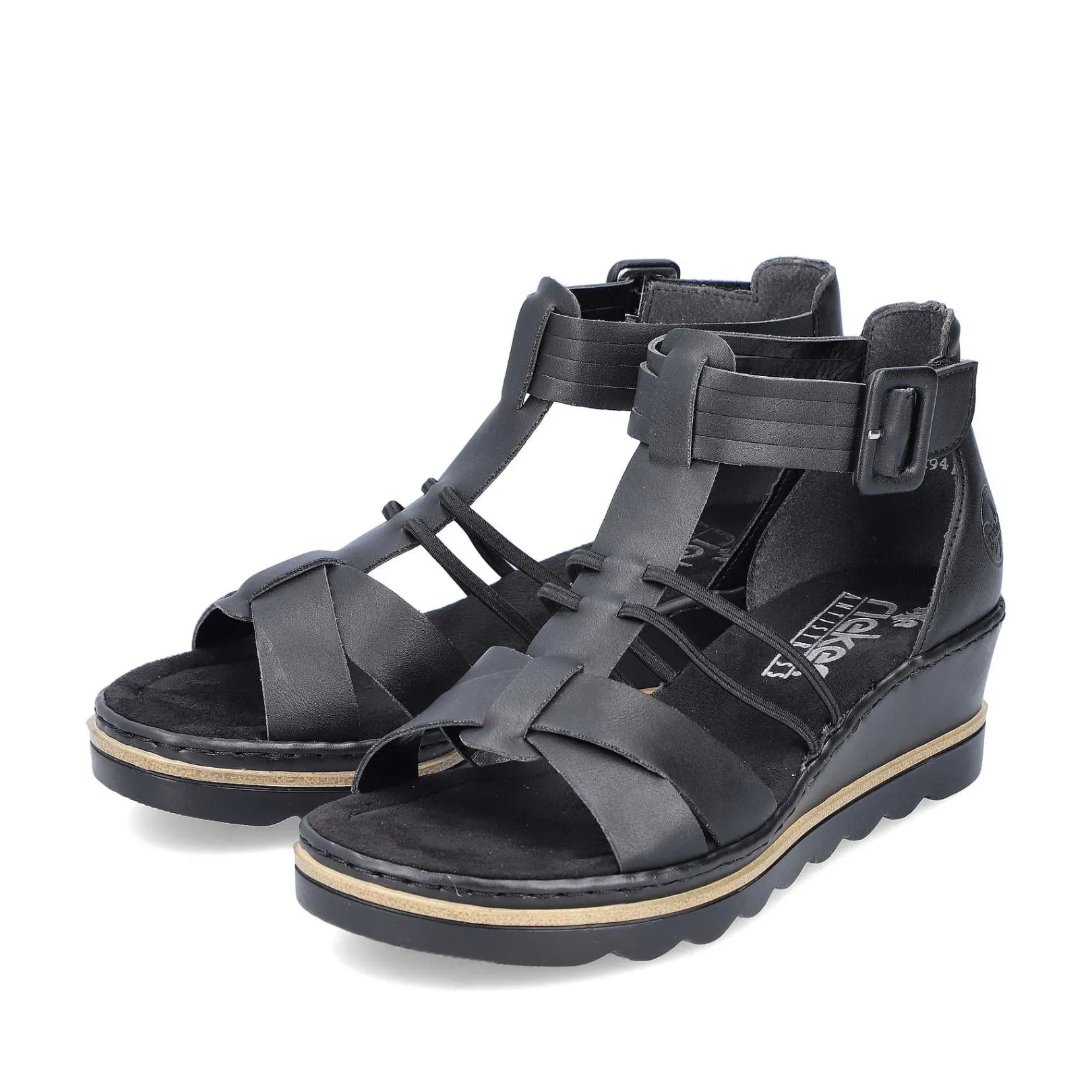Women'S Wedge Sandals Asphalt Black Ladies Heeled Shoes