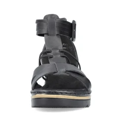 Women'S Wedge Sandals Asphalt Black Ladies Heeled Shoes