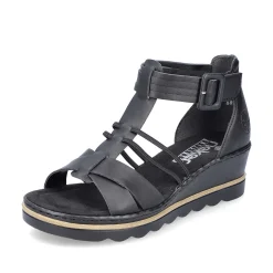 Women'S Wedge Sandals Asphalt Black Ladies Heeled Shoes