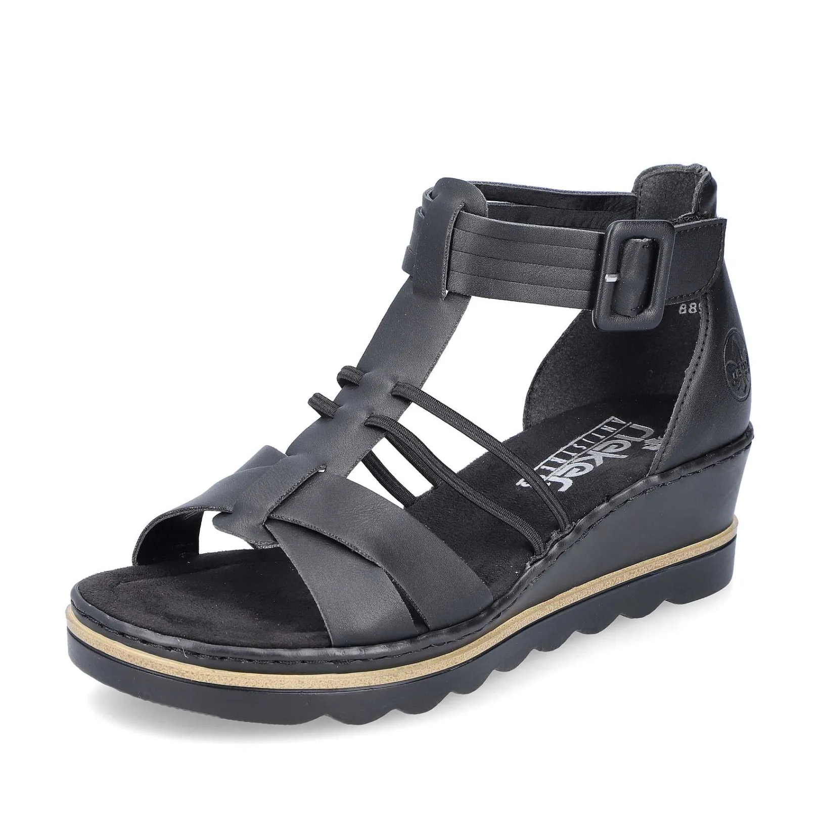 Women'S Wedge Sandals Asphalt Black Ladies Heeled Shoes