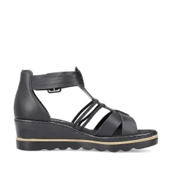 Women'S Wedge Sandals Asphalt Black Ladies Heeled Shoes