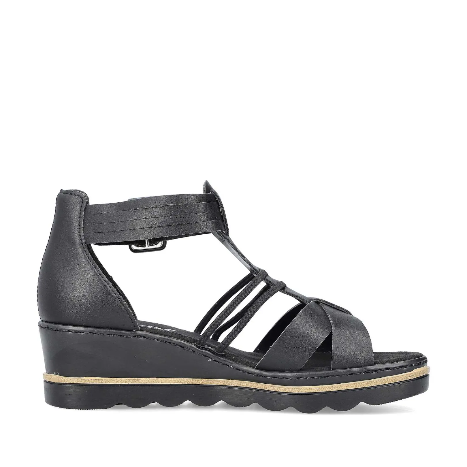 Women'S Wedge Sandals Asphalt Black Ladies Heeled Shoes