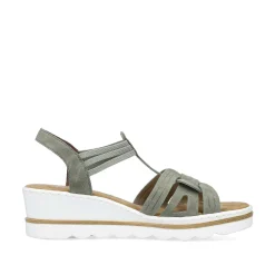 Clearance Women'S Wedge Sandals Khaki Green Ladies Heeled Shoes