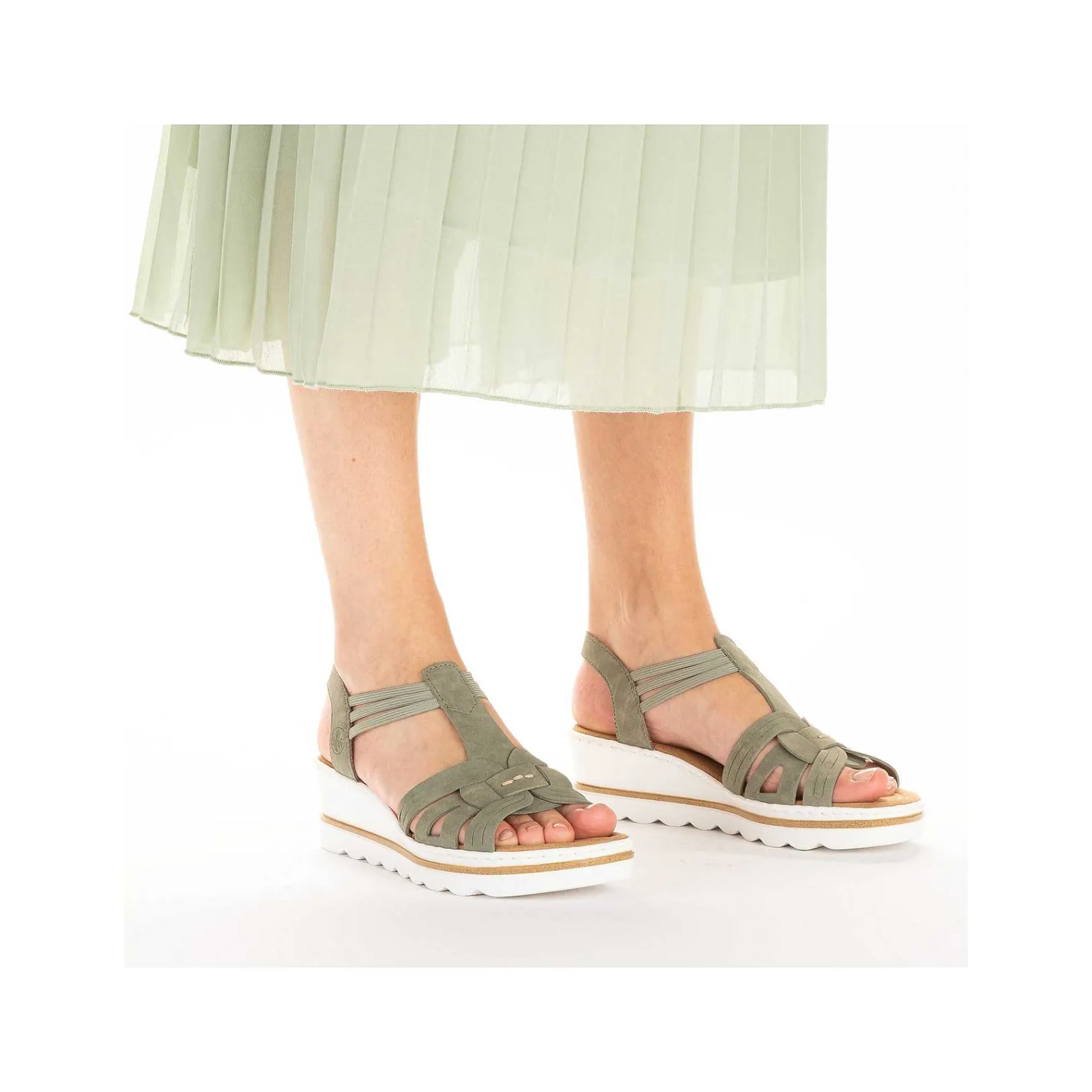 Clearance Women'S Wedge Sandals Khaki Green Ladies Heeled Shoes