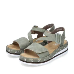 Hot Women'S Wedge Sandals Green Gray Ladies Heeled Shoes