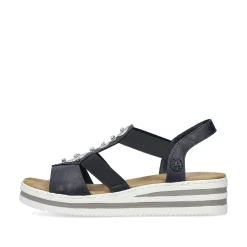 New Women'S Wedge Sandals Navy Blue Ladies Heeled Shoes