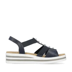 New Women'S Wedge Sandals Navy Blue Ladies Heeled Shoes