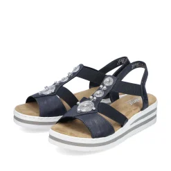 New Women'S Wedge Sandals Navy Blue Ladies Heeled Shoes