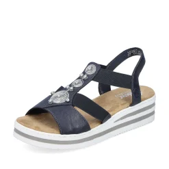 New Women'S Wedge Sandals Navy Blue Ladies Heeled Shoes