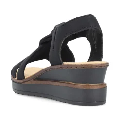 Sale Women'S Wedge Sandals Jet Black Ladies Heeled Shoes