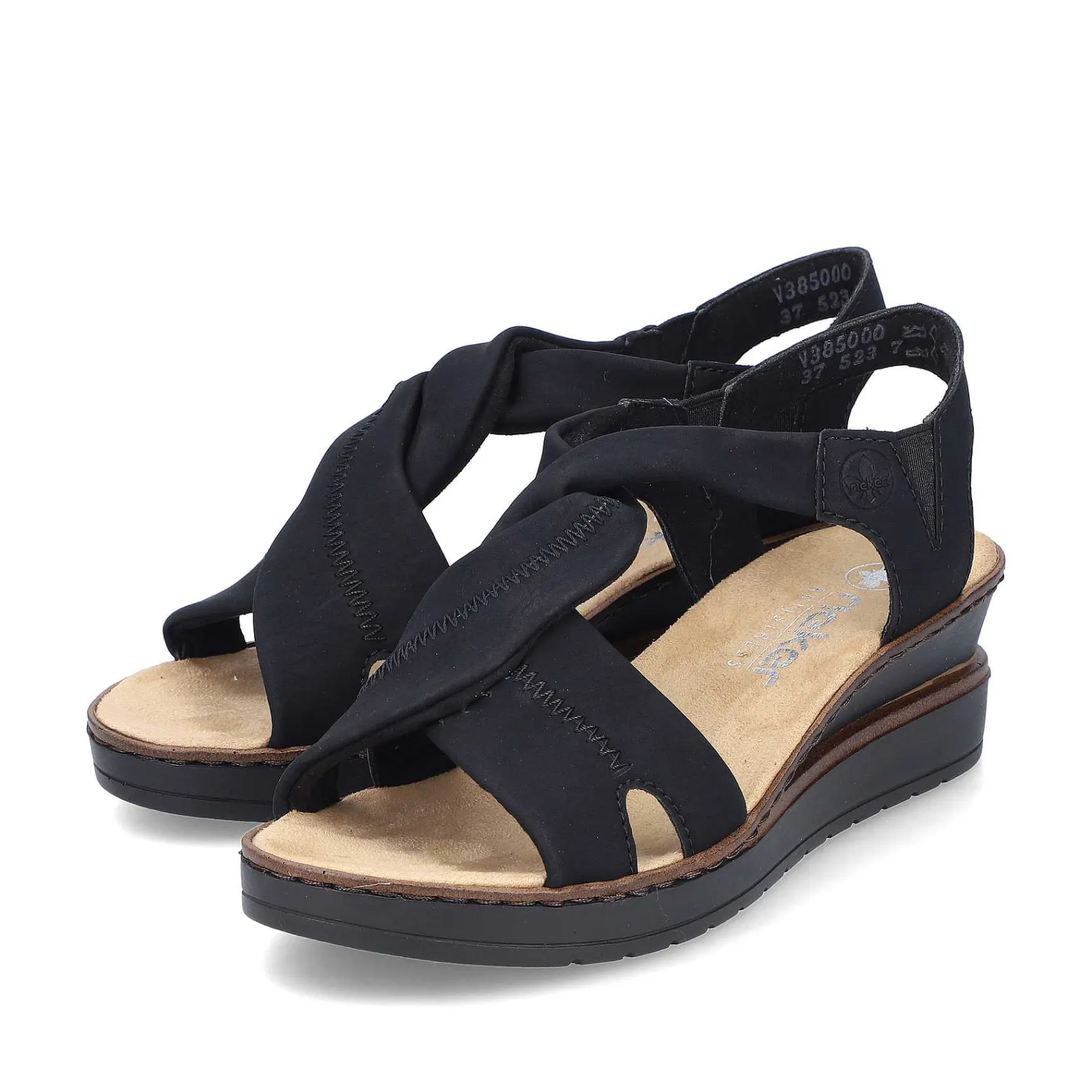 Sale Women'S Wedge Sandals Jet Black Ladies Heeled Shoes