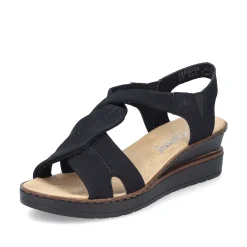 Sale Women'S Wedge Sandals Jet Black Ladies Heeled Shoes