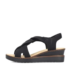Sale Women'S Wedge Sandals Jet Black Ladies Heeled Shoes