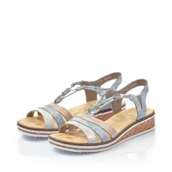 Best Women'S Wedge Sandals Sky Blue-Light Beige Ladies Heeled Shoes