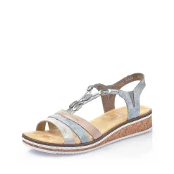 Best Women'S Wedge Sandals Sky Blue-Light Beige Ladies Heeled Shoes