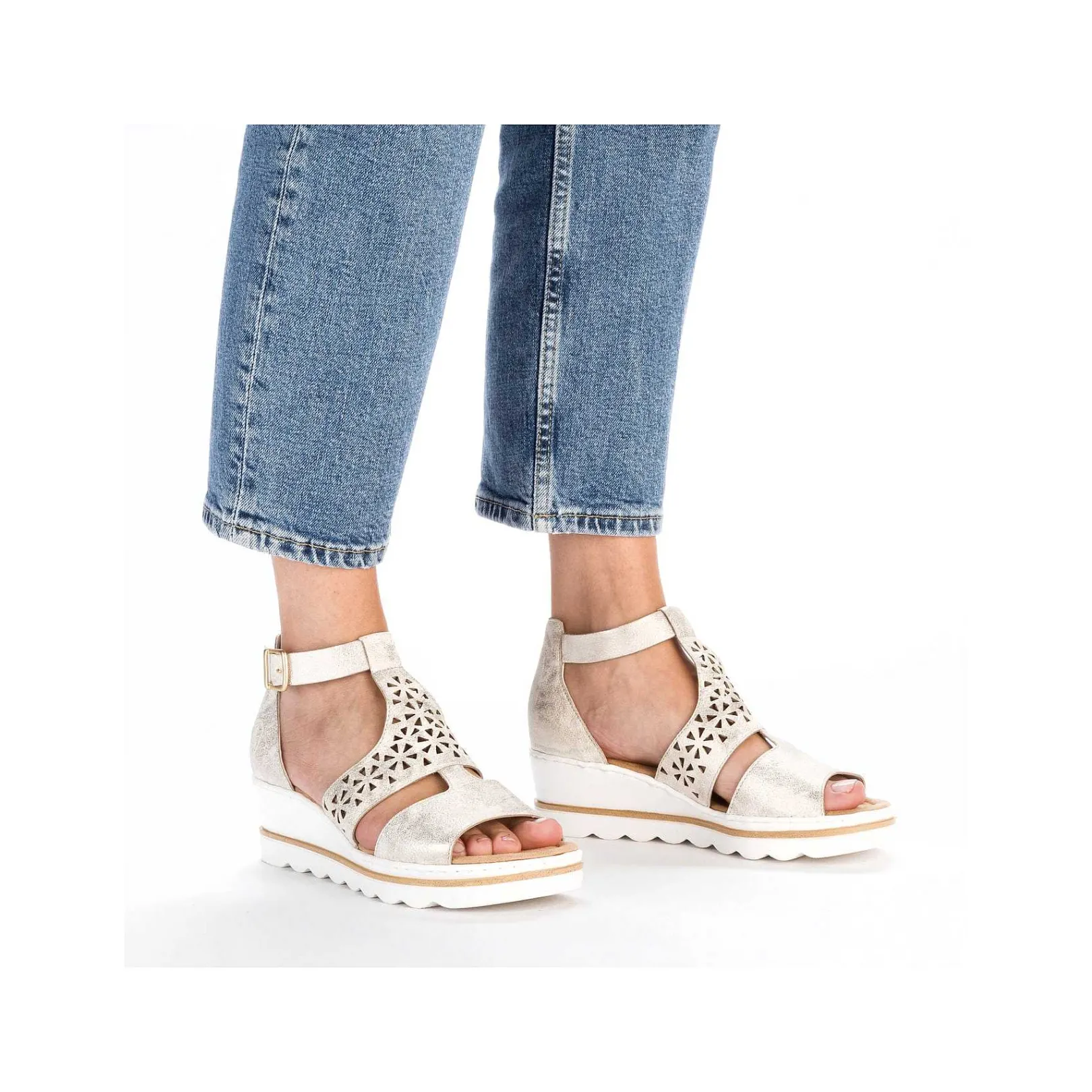 Clearance Women'S Wedge Sandals Silver-Platinum-Metallic Ladies Heeled Shoes