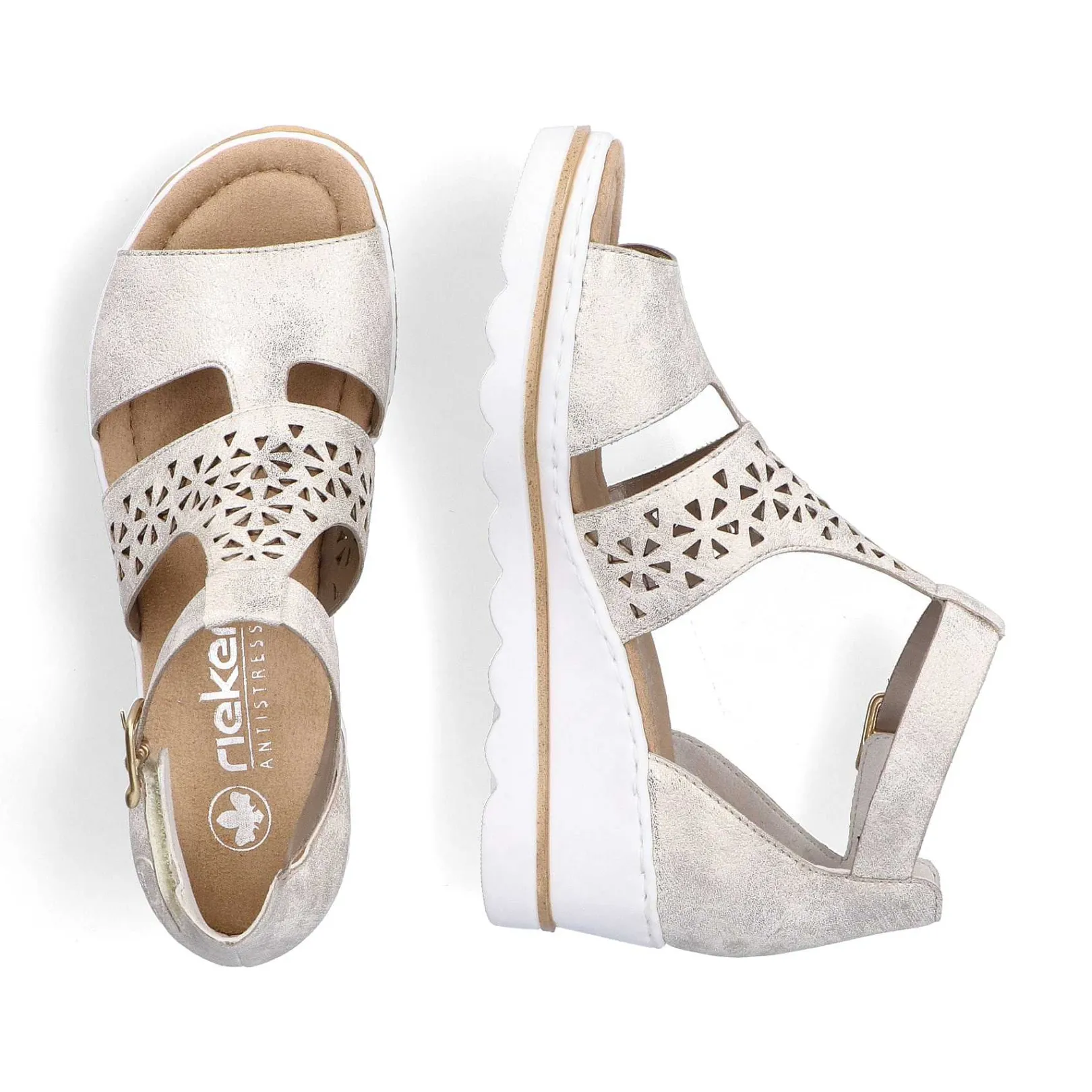 Clearance Women'S Wedge Sandals Silver-Platinum-Metallic Ladies Heeled Shoes