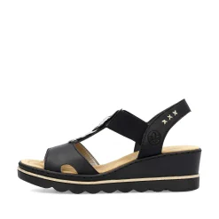 Clearance Women'S Wedge Sandals Jet Black Ladies Heeled Shoes