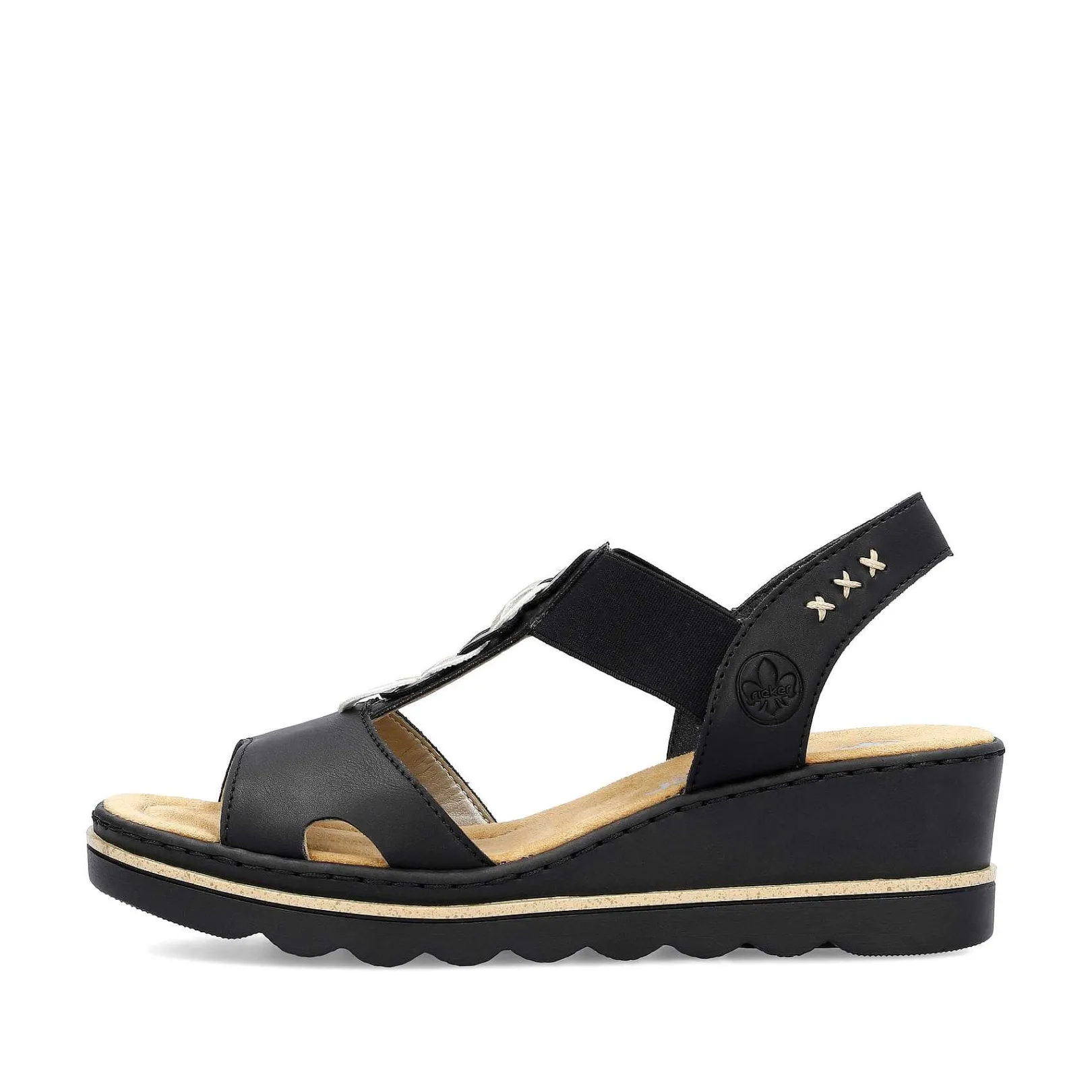 Clearance Women'S Wedge Sandals Jet Black Ladies Heeled Shoes