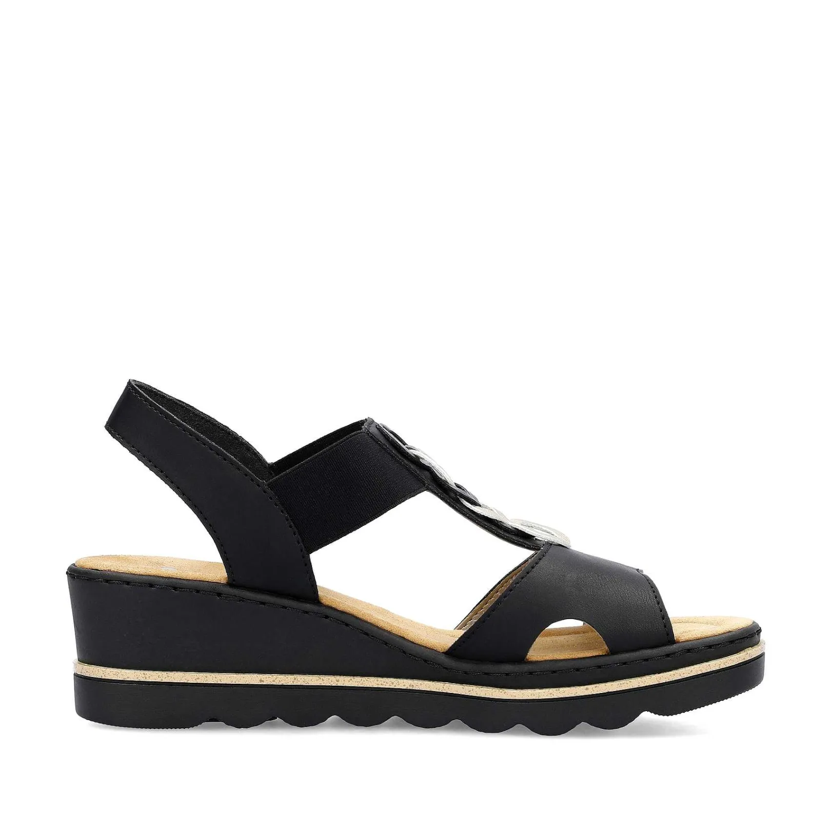 Clearance Women'S Wedge Sandals Jet Black Ladies Heeled Shoes