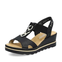 Clearance Women'S Wedge Sandals Jet Black Ladies Heeled Shoes