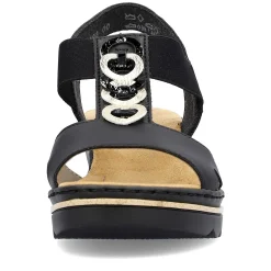 Clearance Women'S Wedge Sandals Jet Black Ladies Heeled Shoes