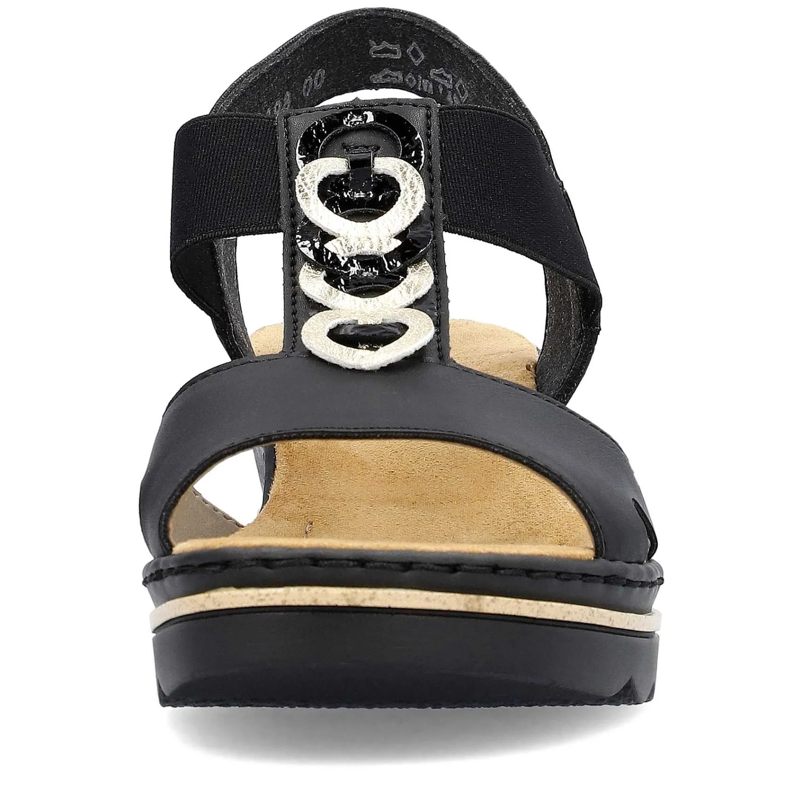 Clearance Women'S Wedge Sandals Jet Black Ladies Heeled Shoes