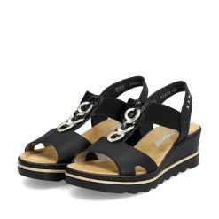 Clearance Women'S Wedge Sandals Jet Black Ladies Heeled Shoes