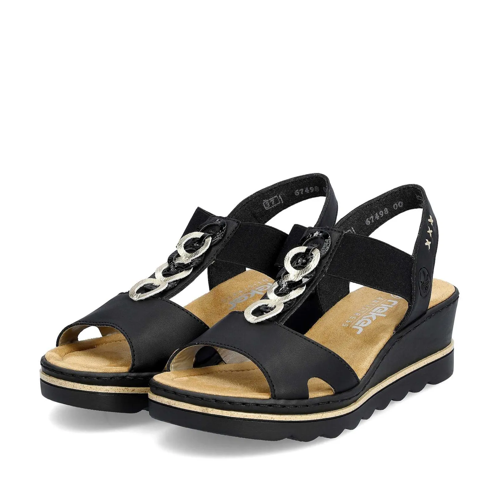 Clearance Women'S Wedge Sandals Jet Black Ladies Heeled Shoes