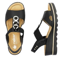 Clearance Women'S Wedge Sandals Jet Black Ladies Heeled Shoes