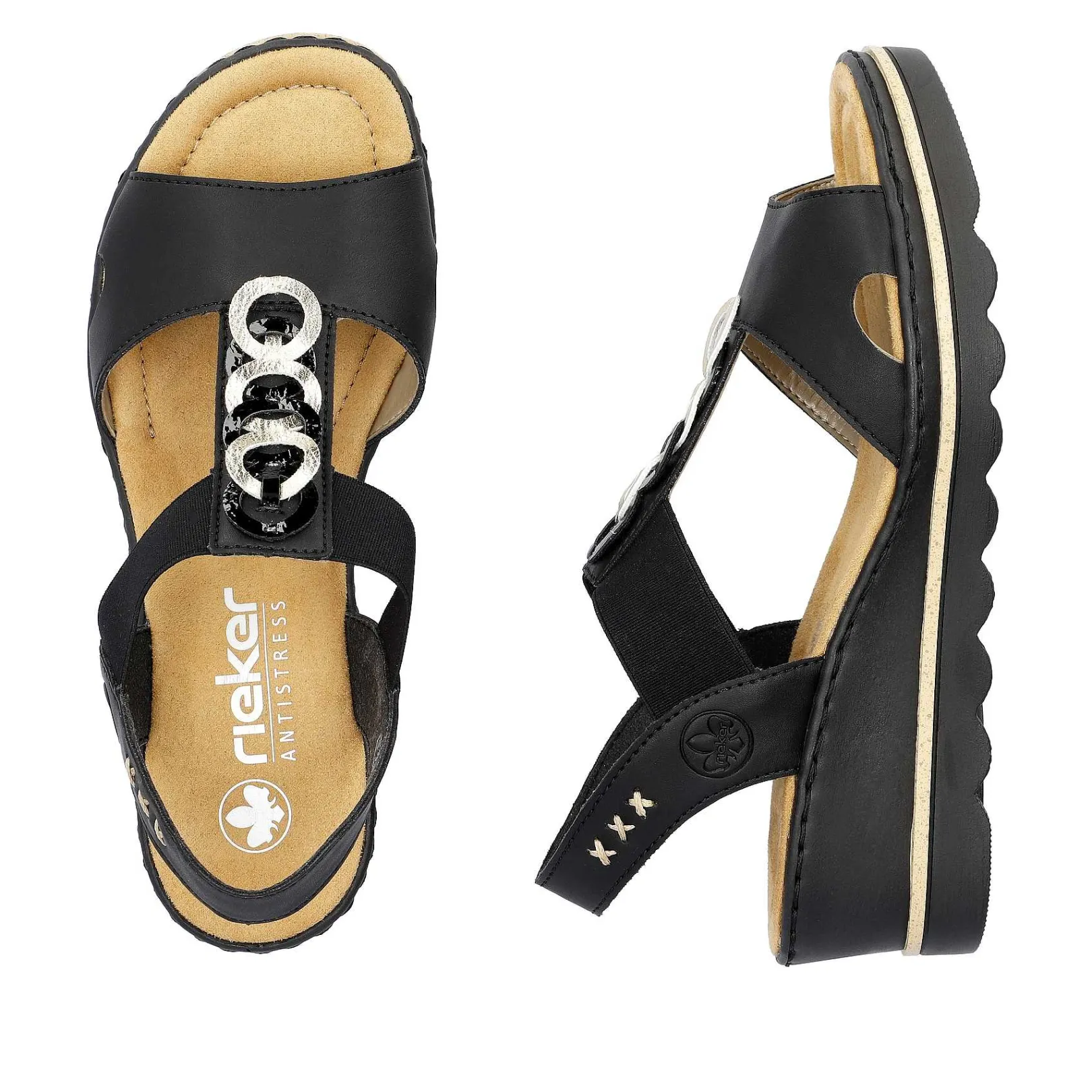 Clearance Women'S Wedge Sandals Jet Black Ladies Heeled Shoes