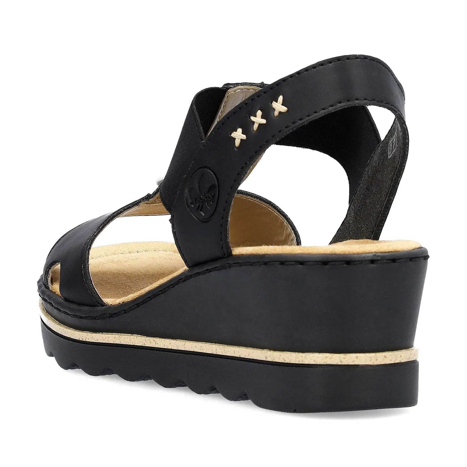Clearance Women'S Wedge Sandals Jet Black Ladies Heeled Shoes