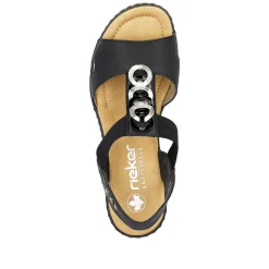 Clearance Women'S Wedge Sandals Jet Black Ladies Heeled Shoes