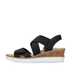 Hot Women'S Wedge Sandals Jet Black Ladies Heeled Shoes