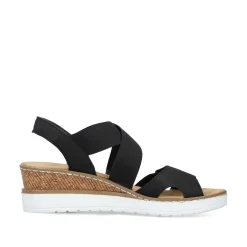 Hot Women'S Wedge Sandals Jet Black Ladies Heeled Shoes