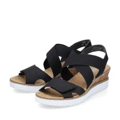 Hot Women'S Wedge Sandals Jet Black Ladies Heeled Shoes