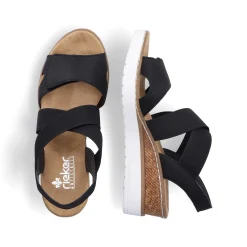Hot Women'S Wedge Sandals Jet Black Ladies Heeled Shoes