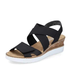 Hot Women'S Wedge Sandals Jet Black Ladies Heeled Shoes
