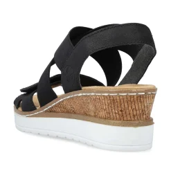 Hot Women'S Wedge Sandals Jet Black Ladies Heeled Shoes
