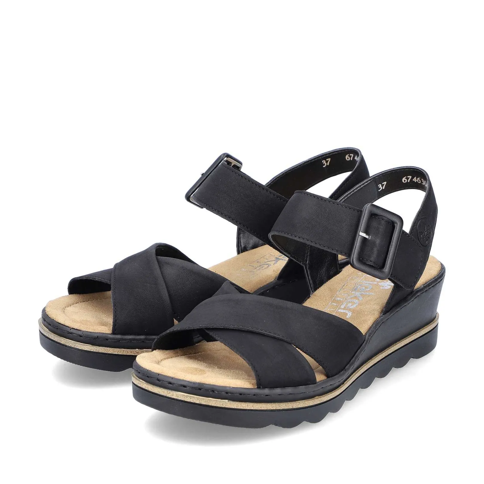 Discount Women'S Wedge Sandals Jet Black Ladies Heeled Shoes